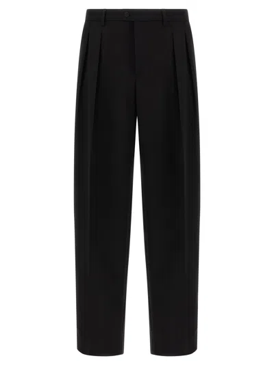 Dolce & Gabbana Satin-stripe Wool Gabardine Trousers In Black