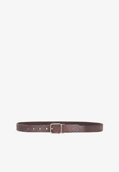 Dolce & Gabbana Scales-effect Leather Belt In Brown