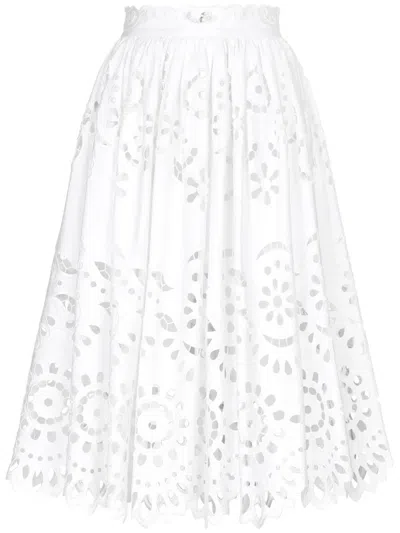 Dolce & Gabbana Dolce  Gabbana Cut-out Embroidery Midi Circle Skirt In White