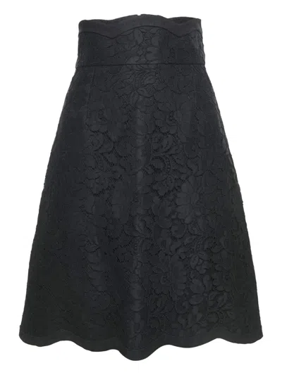 Pre-owned Dolce & Gabbana Scallop-hem Floral-lace Skirt In Black