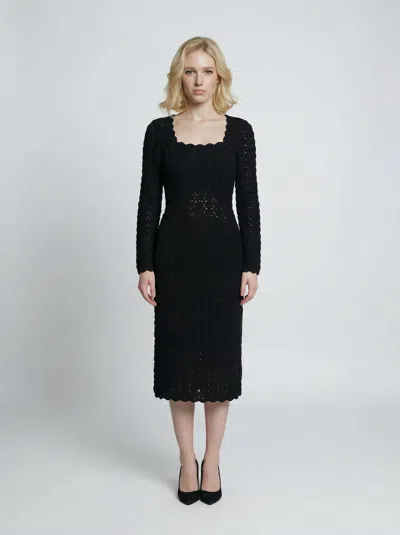 Dolce & Gabbana Scalloped-hem Knit Dress In Black