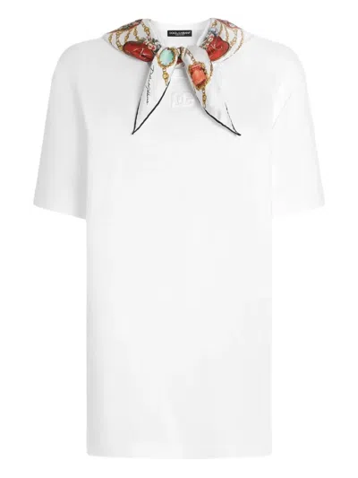 Dolce & Gabbana Besticktes T-shirt Mit Schaldetail In White