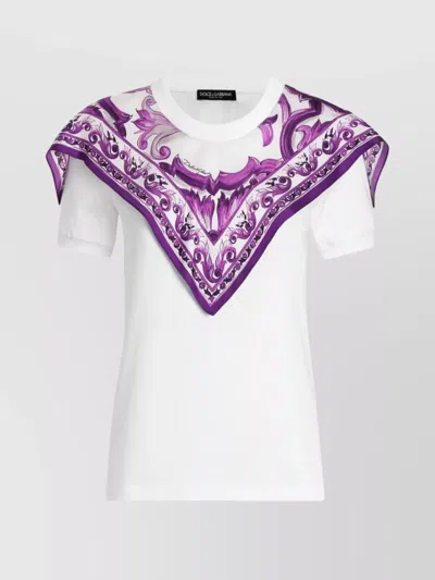 DOLCE & GABBANA SCARF DETAIL T-SHIRT MAJOLICA PRINT
