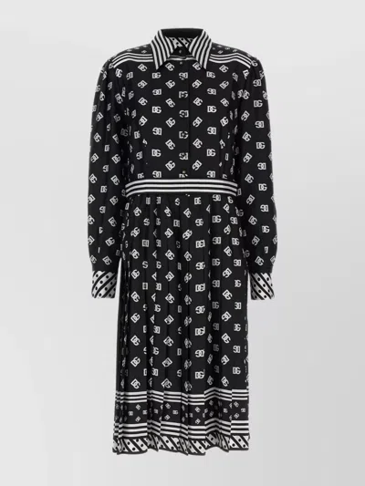 Dolce & Gabbana Scarf Dress With Long Sleeves And Pleated Skirt In Multi