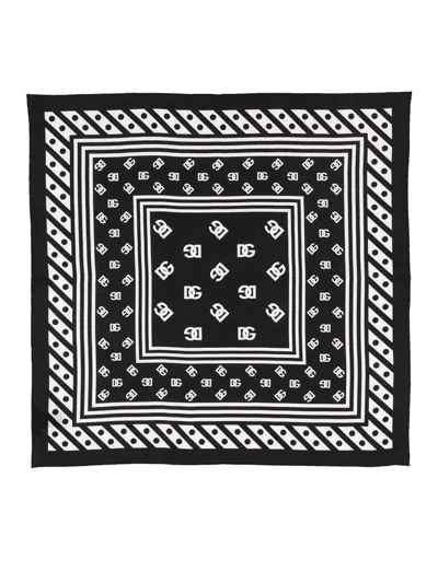 Dolce & Gabbana Printed Silk Foulard In Black