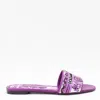 Dolce & Gabbana Violet Sandals With Logo Embroidery On The Front And All-over Majolica Motif In Cotton Blend Woman In Purple