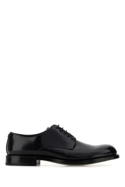 Dolce & Gabbana Men Black Leather Lace-up Shoes In Multi