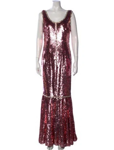 Pre-owned Dolce & Gabbana Scoop Neck Long Dress In Pink