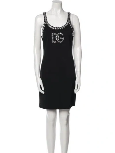 Pre-owned Dolce & Gabbana Scoop Neck Mini Dress In Blue