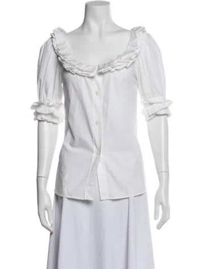 Pre-owned Dolce & Gabbana Scoop Neck Short Sleeve Blouse In White
