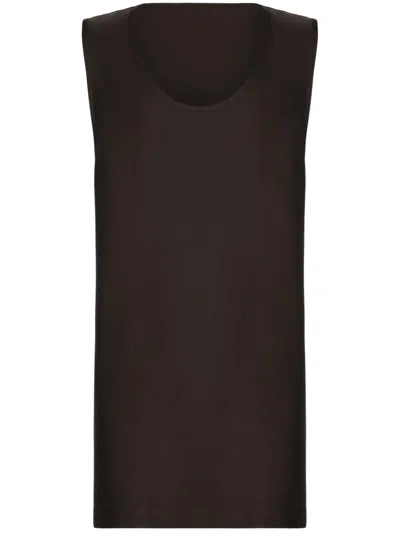 Dolce & Gabbana Scoop-neck Silk Tank Top In Brown