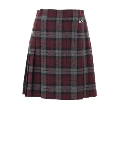 Dolce & Gabbana Scottish Lana Print Skirt In Bordeaux And Grey  In Black