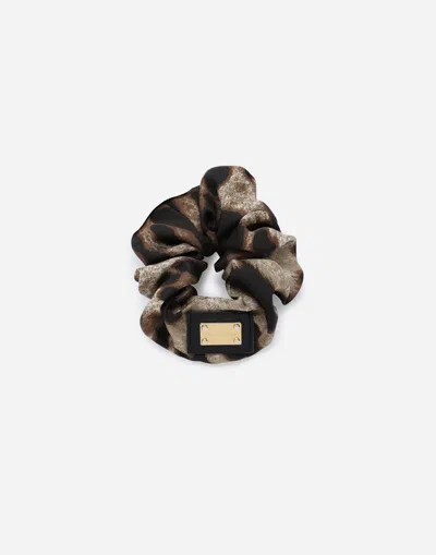 Dolce & Gabbana Kids' Logo-plaque Leopard-print Scrunchie In Brown