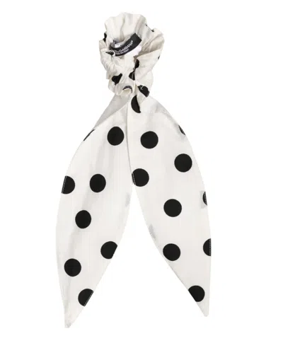 Dolce & Gabbana Scrunchie White Cotton Polka Dot Scarf Tie Accessory Hair