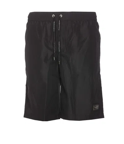 Dolce & Gabbana Plaque Logo Swim Trunks In Black