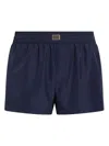 Dolce & Gabbana Short Swim Trunks With Logo Plaque In Blue