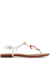 Dolce & Gabbana Coral-embroidered Leather Sandals In White