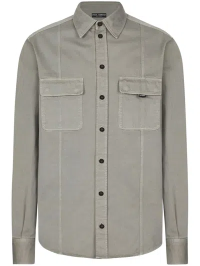 Dolce & Gabbana Garment Dyed Long Sleeve Shirt In Grey