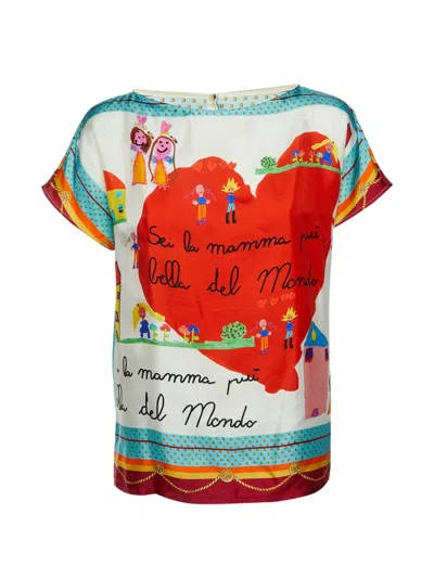 Pre-owned Dolce & Gabbana Sei La Mamma Silk Top In White