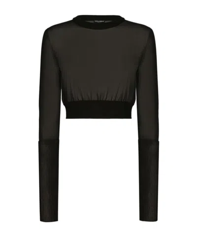 Dolce & Gabbana Semi-sheer Cropped Top In ブラック