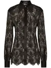 Dolce & Gabbana Black Slim Shirt With Satin Details In Chantilly Lace In Black