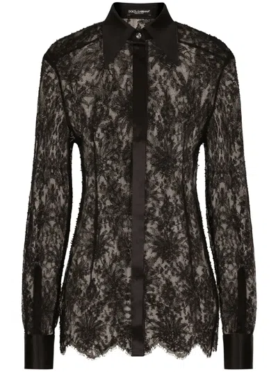 DOLCE & GABBANA SEMI-SHEER FLORAL-LACE SHIRT