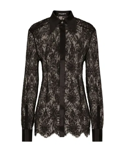 DOLCE & GABBANA DOLCE  GABBANA SATIN DETAILED CHANTILLY LACE SHIRT