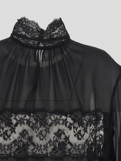 Dolce & Gabbana Floral Lace-detail Semi-sheer Shirt In Black
