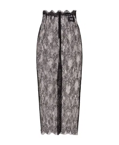 DOLCE & GABBANA DOLCE  GABBANA CHANTILLY LACED MIDI SKIRT