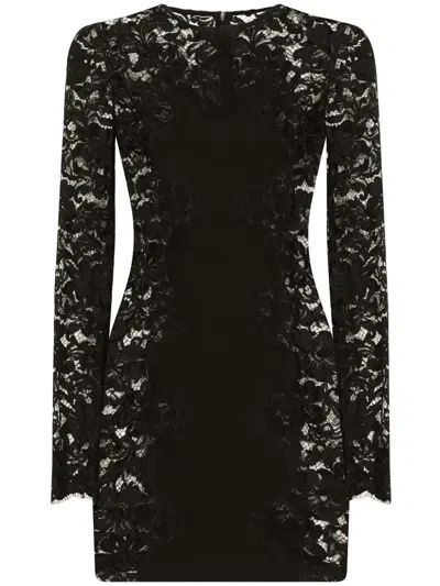 Dolce & Gabbana Semi-sheer Lace Minidress In Black