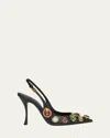 Dolce & Gabbana Semiprecious Stone Leather Slingback Pumps In Black