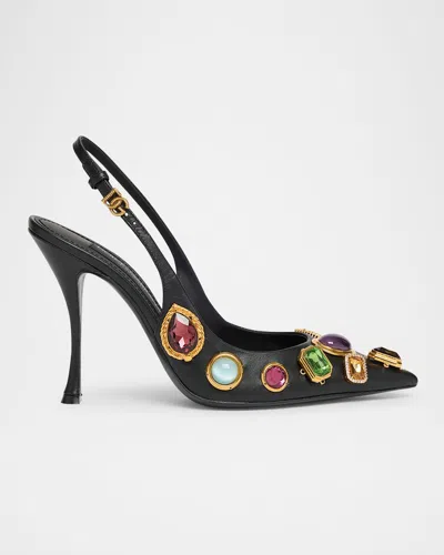 DOLCE & GABBANA SEMIPRECIOUS STONE LEATHER SLINGBACK PUMPS