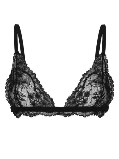 Dolce & Gabbana Semi-sheer Floral-lace Bral In Black