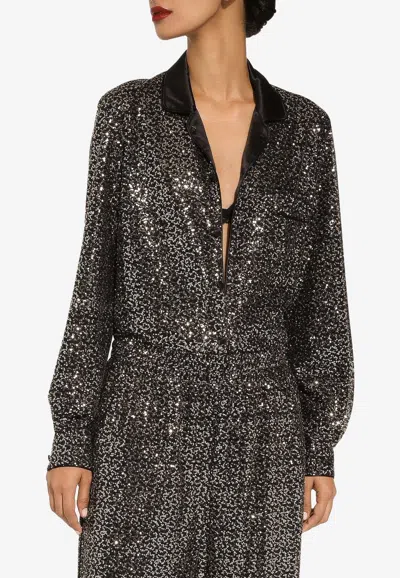 Dolce & Gabbana Sequin Buttoned Shirt In Silver