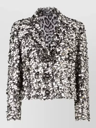 Dolce & Gabbana Sequin Embellished Blazer Tailored Evening Jacket In Silver