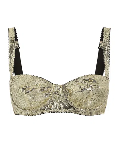Dolce & Gabbana Logo Sequined Bra In Nude