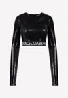 Dolce & Gabbana Long Sleeve Embellished Crop Top In Black