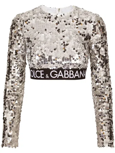Dolce & Gabbana Sequin-embellished Crop Top In Silber