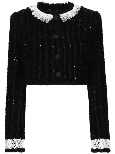 DOLCE & GABBANA SEQUIN-EMBELLISHED CROPPED JACKET