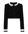Dolce & Gabbana Giacca Corta In Tweed Ricamo Micropaillettes In Black