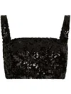 Dolce & Gabbana Cropped Sequin Top Square Neck Straps In Black