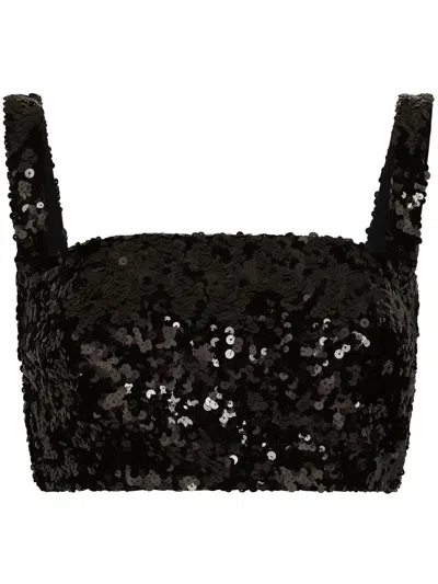 Dolce & Gabbana Cropped Sequin Top Square Neck Straps In Black