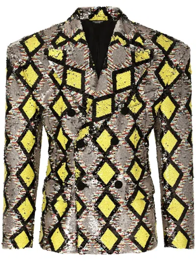 Dolce & Gabbana Sequinned Double-breasted Suit Jacket In Neutrals