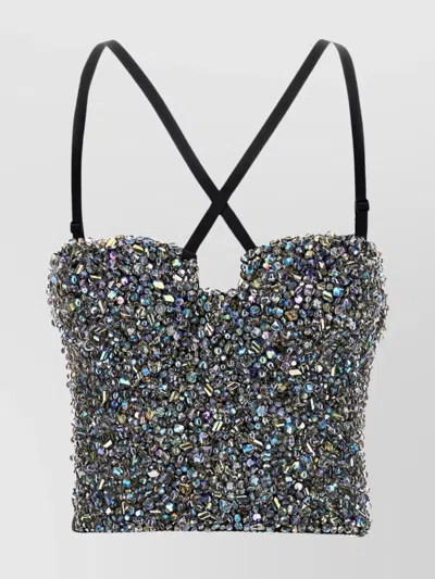 DOLCE & GABBANA SEQUIN EMBELLISHED FITTED CROP TOP