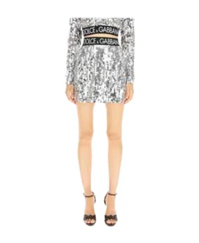 Dolce & Gabbana Sequin-embellished Logo-waistband Mini Skirt In Nude