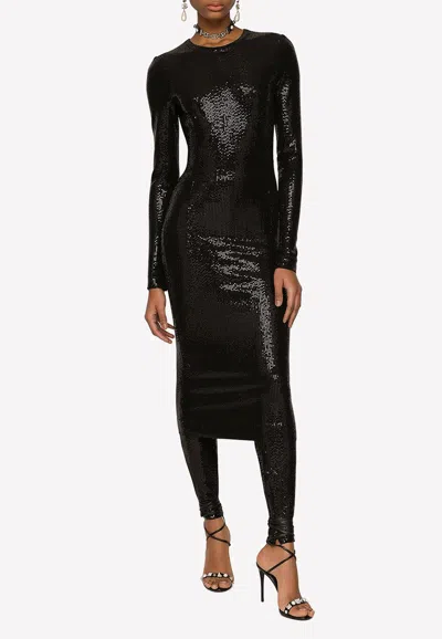 DOLCE & GABBANA SEQUIN EMBELLISHED MIDI DRESS,F6R8DT FUGOI N0000