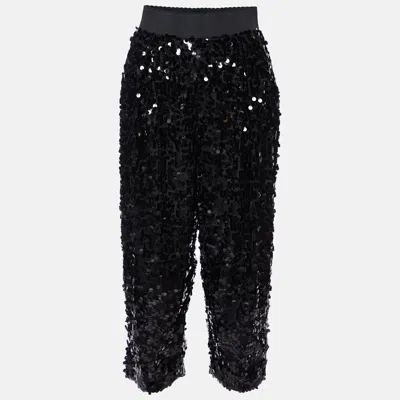 Pre-owned Dolce & Gabbana Sequin Embellished Trousers 38 In Black