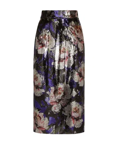 DOLCE & GABBANA SEQUIN-EMBELLISHED PENCIL MIDI SKIRT