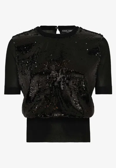 DOLCE & GABBANA SEQUIN-EMBELLISHED SHORT-SLEEVED TOP