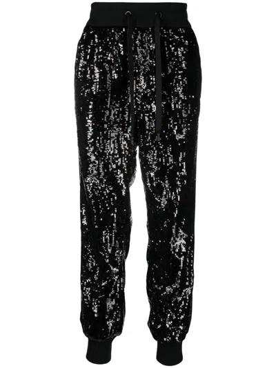 Dolce & Gabbana Sequin-embellished Side-panel Trousers In Black